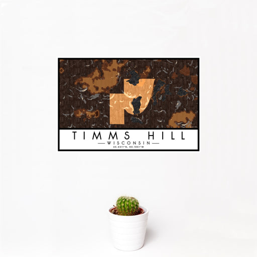 12x18 Timms Hill Wisconsin Map Print Landscape Orientation in Ember Style With Small Cactus Plant in White Planter