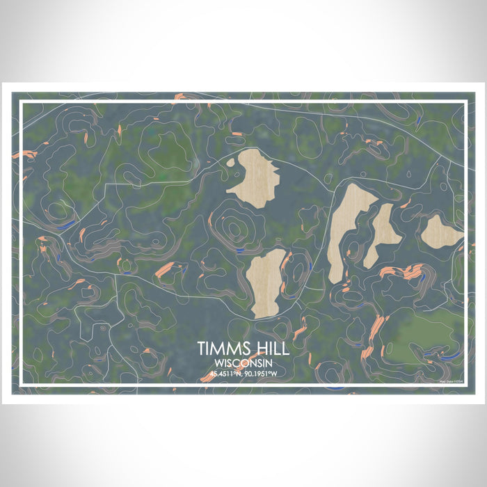 Timms Hill Wisconsin Map Print Landscape Orientation in Afternoon Style With Shaded Background
