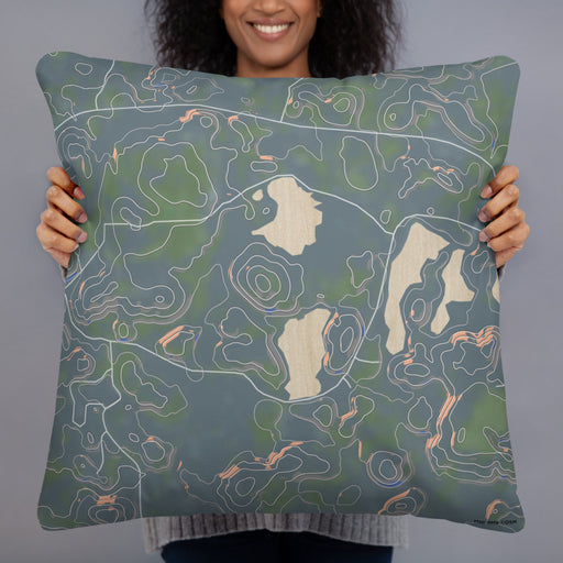 Person holding 22x22 Custom Timms Hill Wisconsin Map Throw Pillow in Afternoon
