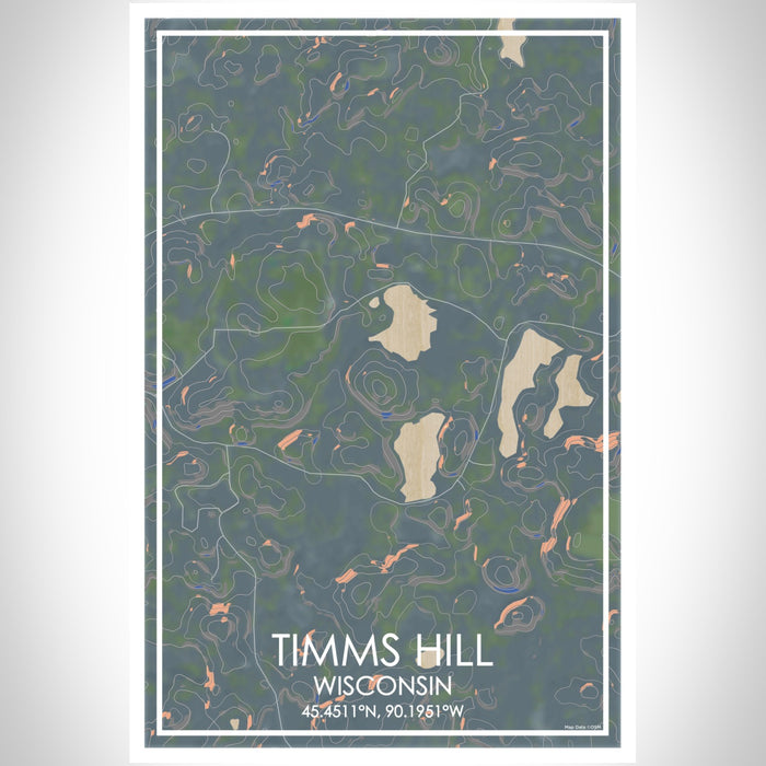 Timms Hill Wisconsin Map Print Portrait Orientation in Afternoon Style With Shaded Background