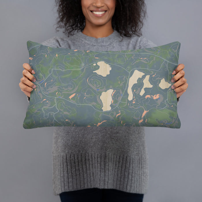 Person holding 20x12 Custom Timms Hill Wisconsin Map Throw Pillow in Afternoon