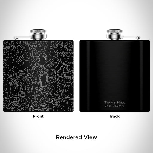 Rendered View of Timms Hill Wisconsin Map Engraving on 6oz Stainless Steel Flask in Black