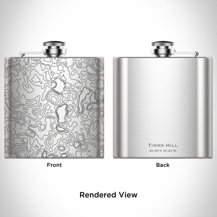 Rendered View of Timms Hill Wisconsin Map Engraving on 6oz Stainless Steel Flask