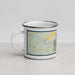Left View Custom Timms Hill Wisconsin Map Enamel Mug in Woodblock