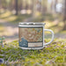 Right View Custom Tokyo Japan Map Enamel Mug in Woodblock on Grass With Trees in Background