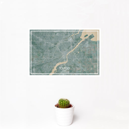 12x18 Toledo Ohio Map Print Landscape Orientation in Afternoon Style With Small Cactus Plant in White Planter