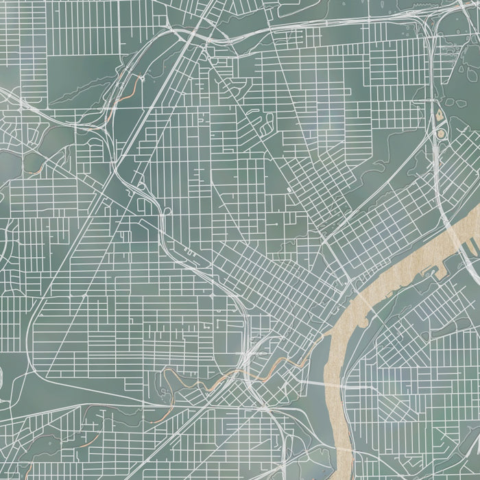 Toledo Ohio Map Print in Afternoon Style Zoomed In Close Up Showing Details