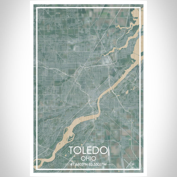 Toledo Ohio Map Print Portrait Orientation in Afternoon Style With Shaded Background