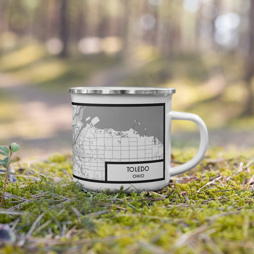 Right View Custom Toledo Ohio Map Enamel Mug in Classic on Grass With Trees in Background