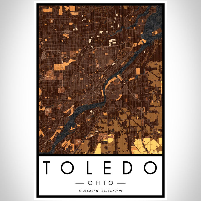 Toledo Ohio Map Print Portrait Orientation in Ember Style With Shaded Background