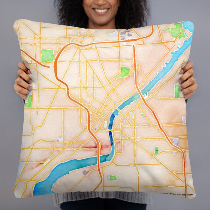 Person holding 22x22 Custom Toledo Ohio Map Throw Pillow in Watercolor