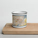 Front View Custom Toledo Ohio Map Enamel Mug in Woodblock on Cutting Board
