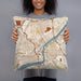 Person holding 18x18 Custom Toledo Ohio Map Throw Pillow in Woodblock