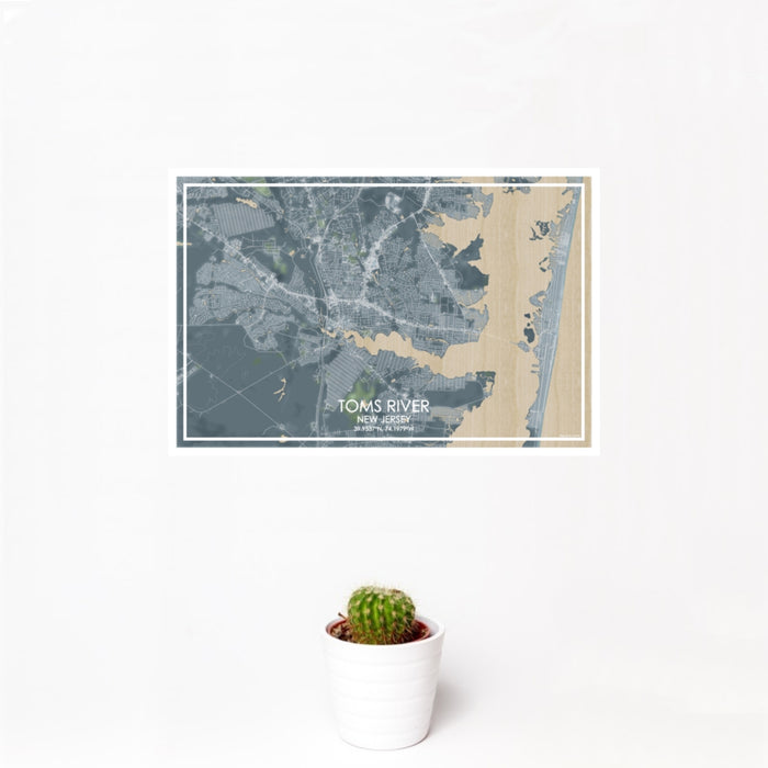 12x18 Toms River New Jersey Map Print Landscape Orientation in Afternoon Style With Small Cactus Plant in White Planter