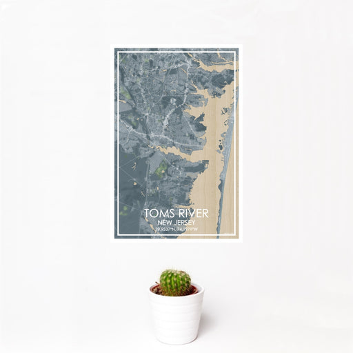 12x18 Toms River New Jersey Map Print Portrait Orientation in Afternoon Style With Small Cactus Plant in White Planter