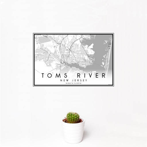 12x18 Toms River New Jersey Map Print Landscape Orientation in Classic Style With Small Cactus Plant in White Planter