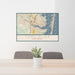 24x36 Toms River New Jersey Map Print Lanscape Orientation in Woodblock Style Behind 2 Chairs Table and Potted Plant