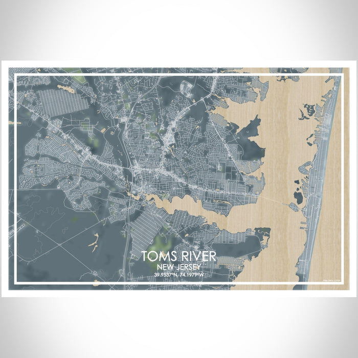 Toms River New Jersey Map Print Landscape Orientation in Afternoon Style With Shaded Background