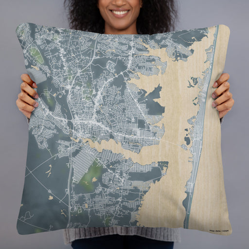 Person holding 22x22 Custom Toms River New Jersey Map Throw Pillow in Afternoon