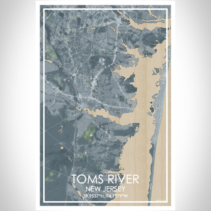 Toms River New Jersey Map Print Portrait Orientation in Afternoon Style With Shaded Background