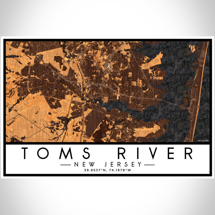 Toms River New Jersey Map Print Landscape Orientation in Ember Style With Shaded Background