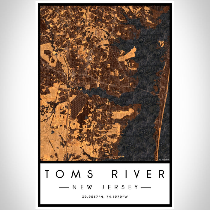 Toms River New Jersey Map Print Portrait Orientation in Ember Style With Shaded Background