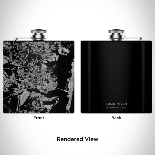 Rendered View of Toms River New Jersey Map Engraving on 6oz Stainless Steel Flask in Black