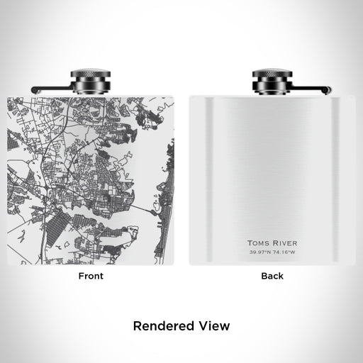 Rendered View of Toms River New Jersey Map Engraving on 6oz Stainless Steel Flask in White