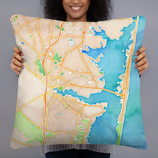 Person holding 22x22 Custom Toms River New Jersey Map Throw Pillow in Watercolor