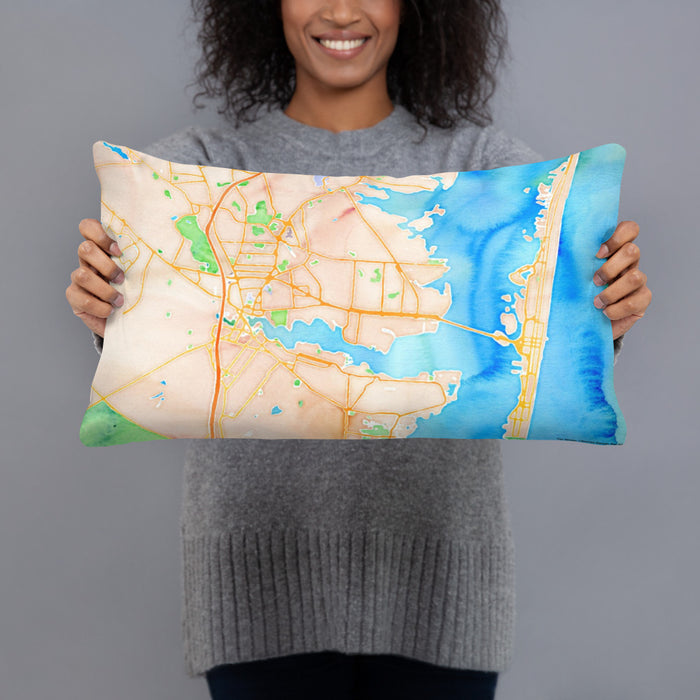 Person holding 20x12 Custom Toms River New Jersey Map Throw Pillow in Watercolor