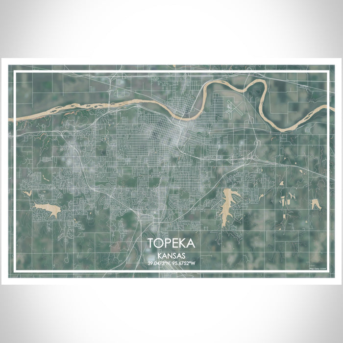 Topeka Kansas Map Print Landscape Orientation in Afternoon Style With Shaded Background