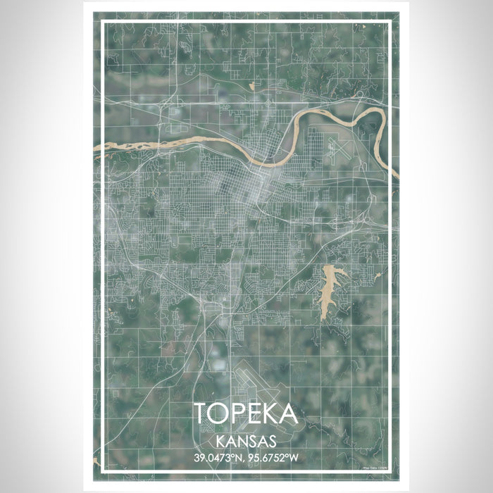 Topeka Kansas Map Print Portrait Orientation in Afternoon Style With Shaded Background