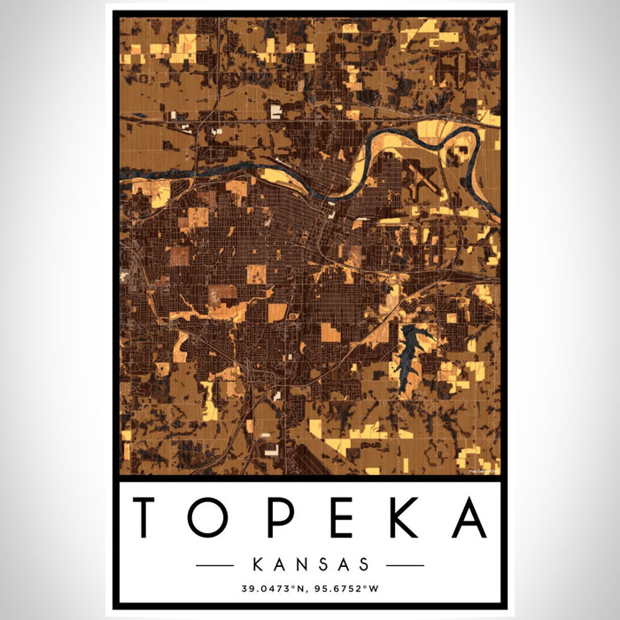 Topeka Kansas Map Print Portrait Orientation in Ember Style With Shaded Background