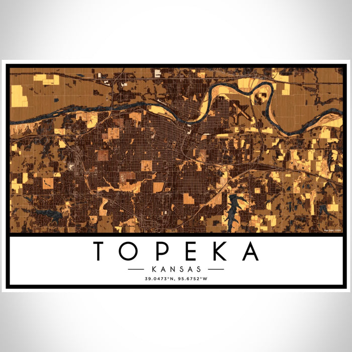 Topeka Kansas Map Print Landscape Orientation in Ember Style With Shaded Background
