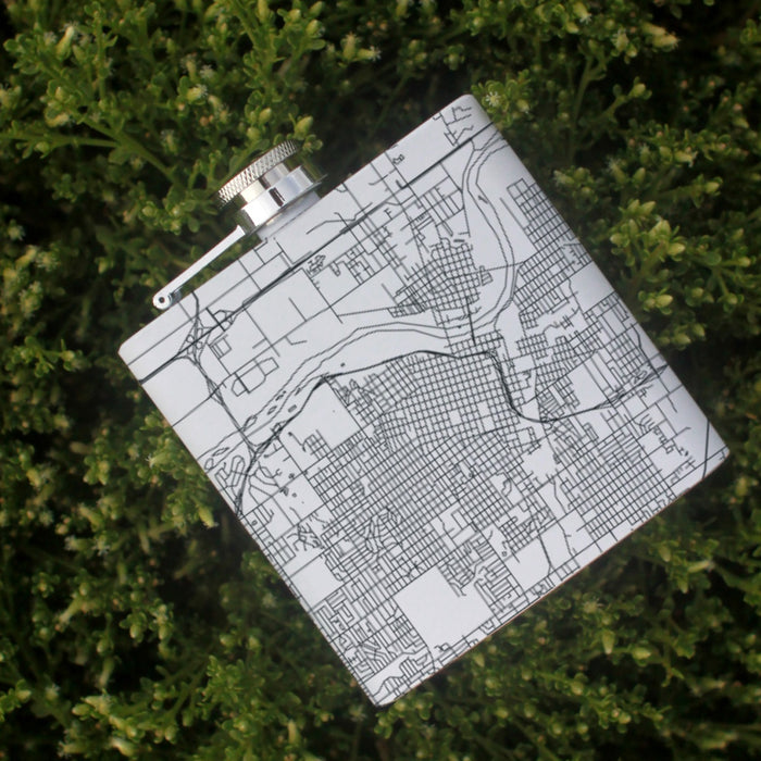 Topeka Kansas Custom Engraved City Map Inscription Coordinates on 6oz Stainless Steel Flask in White