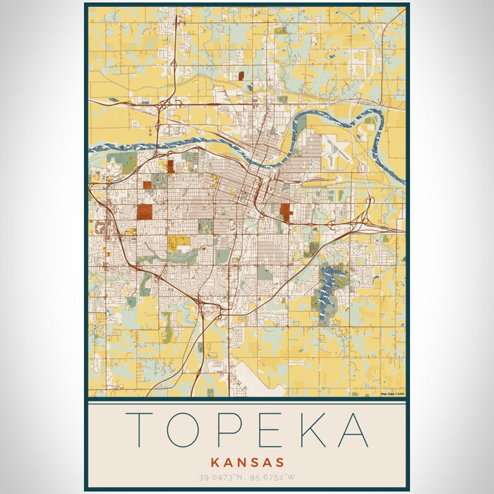 Topeka Kansas Map Print Portrait Orientation in Woodblock Style With Shaded Background