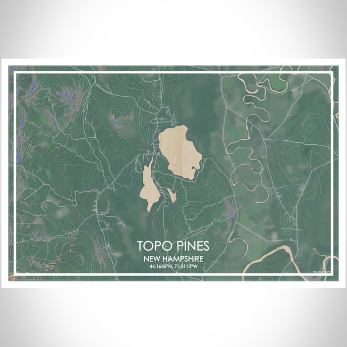Topo Pines New Hampshire Map Print Landscape Orientation in Afternoon Style With Shaded Background