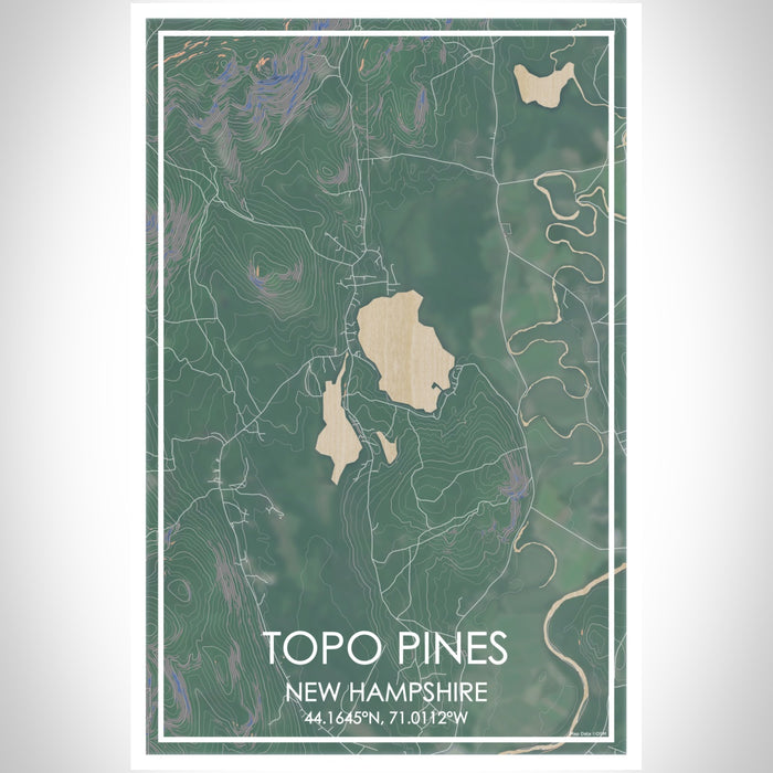 Topo Pines New Hampshire Map Print Portrait Orientation in Afternoon Style With Shaded Background
