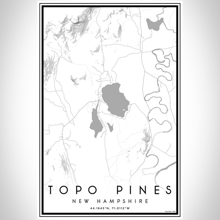 Topo Pines New Hampshire Map Print Portrait Orientation in Classic Style With Shaded Background