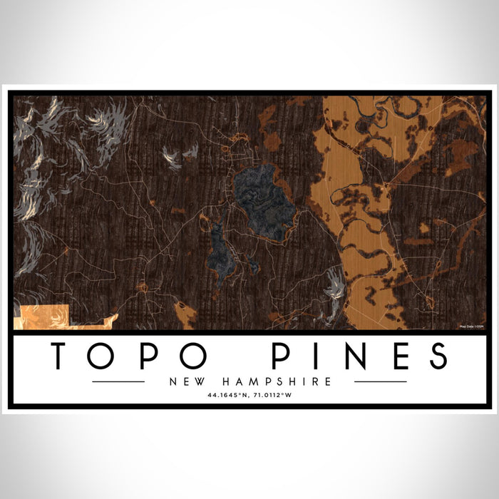 Topo Pines New Hampshire Map Print Landscape Orientation in Ember Style With Shaded Background