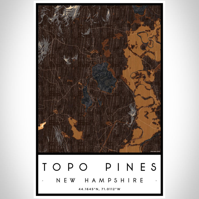 Topo Pines New Hampshire Map Print Portrait Orientation in Ember Style With Shaded Background