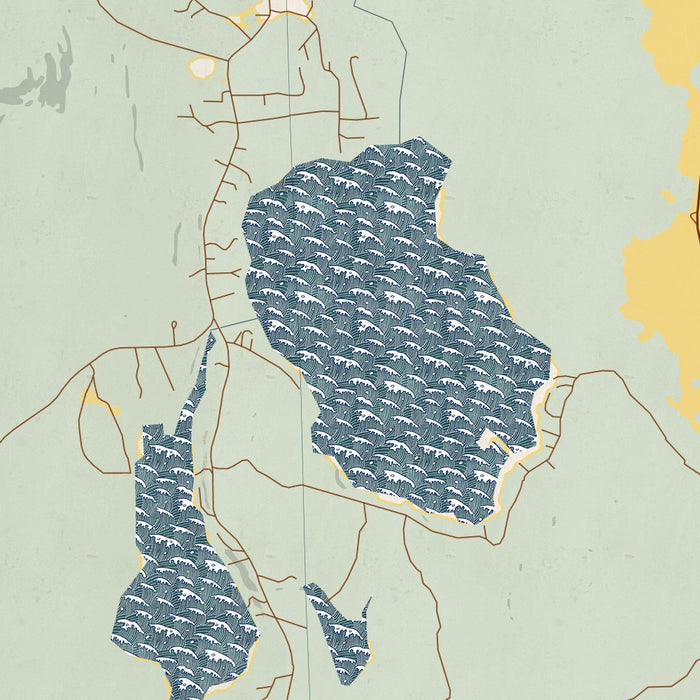 Topo Pines New Hampshire Map Print in Woodblock Style Zoomed In Close Up Showing Details