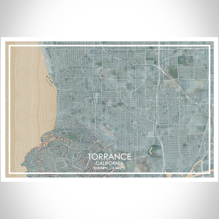 Torrance California Map Print Landscape Orientation in Afternoon Style With Shaded Background