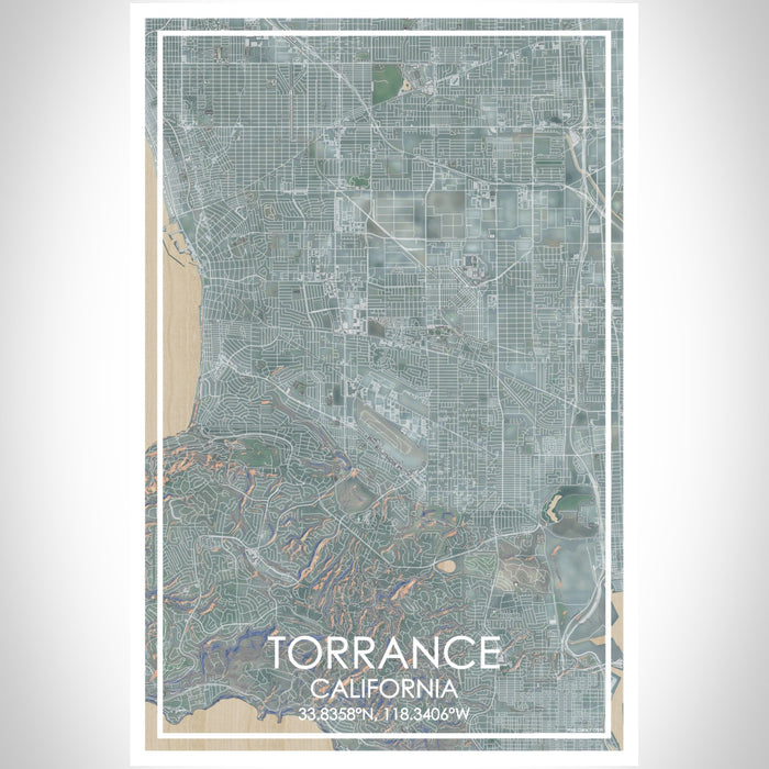 Torrance California Map Print Portrait Orientation in Afternoon Style With Shaded Background