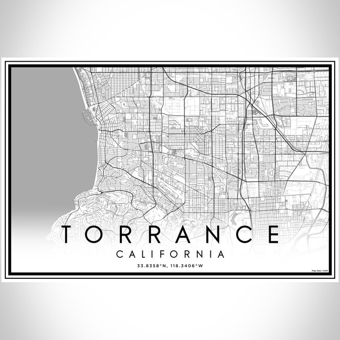 Torrance California Map Print Landscape Orientation in Classic Style With Shaded Background