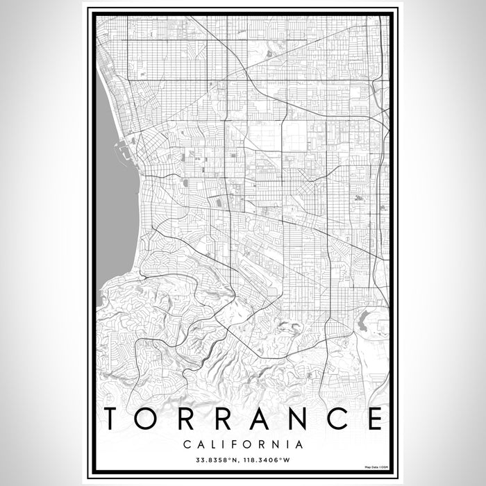 Torrance California Map Print Portrait Orientation in Classic Style With Shaded Background