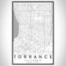 Torrance California Map Print Portrait Orientation in Classic Style With Shaded Background