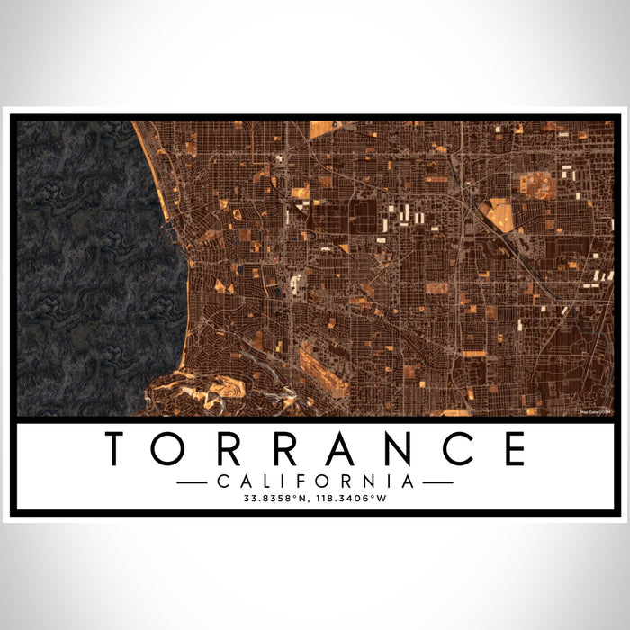 Torrance California Map Print Landscape Orientation in Ember Style With Shaded Background