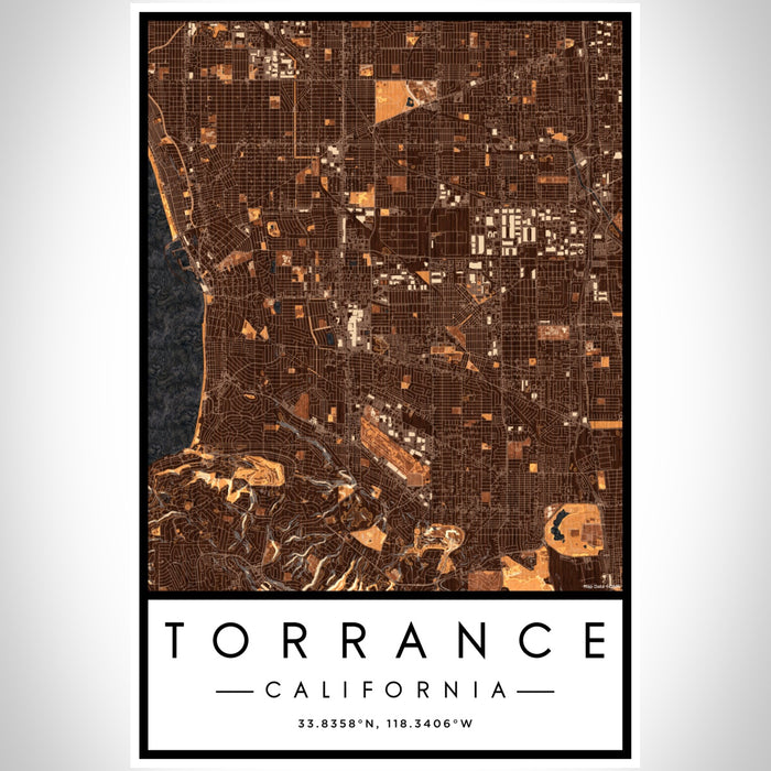 Torrance California Map Print Portrait Orientation in Ember Style With Shaded Background