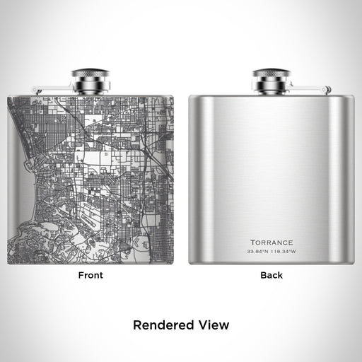 Rendered View of Torrance California Map Engraving on 6oz Stainless Steel Flask